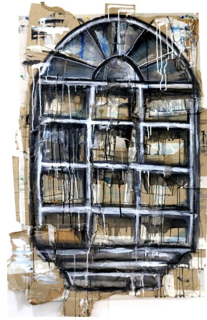 Painted arched window on cardboard