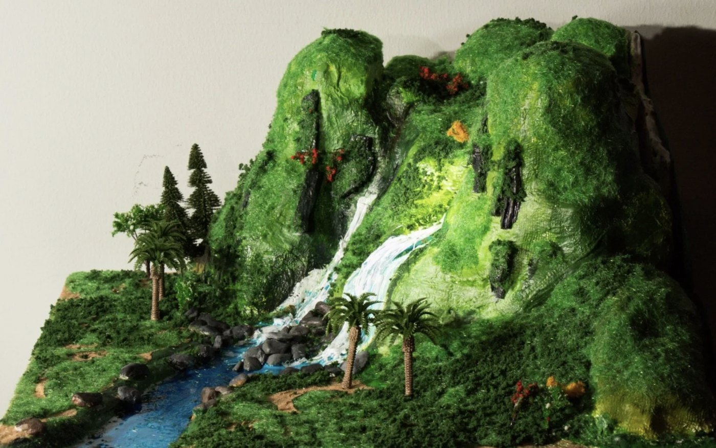 Handmade waterfall landscape model