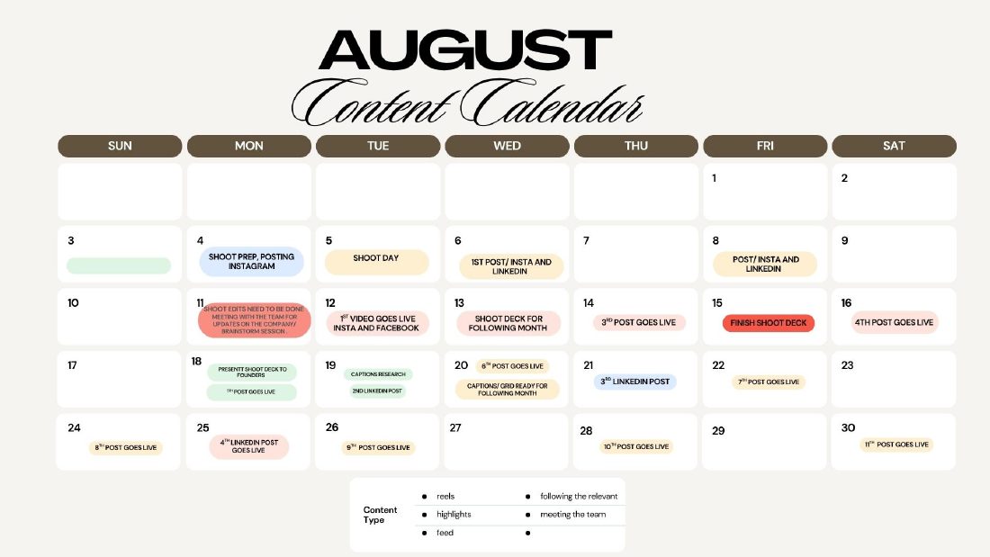 August content calendar