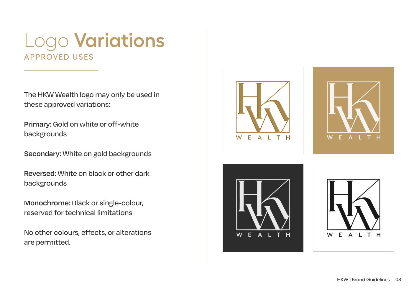 Logo variations: primary, secondary, reverse and monochrome