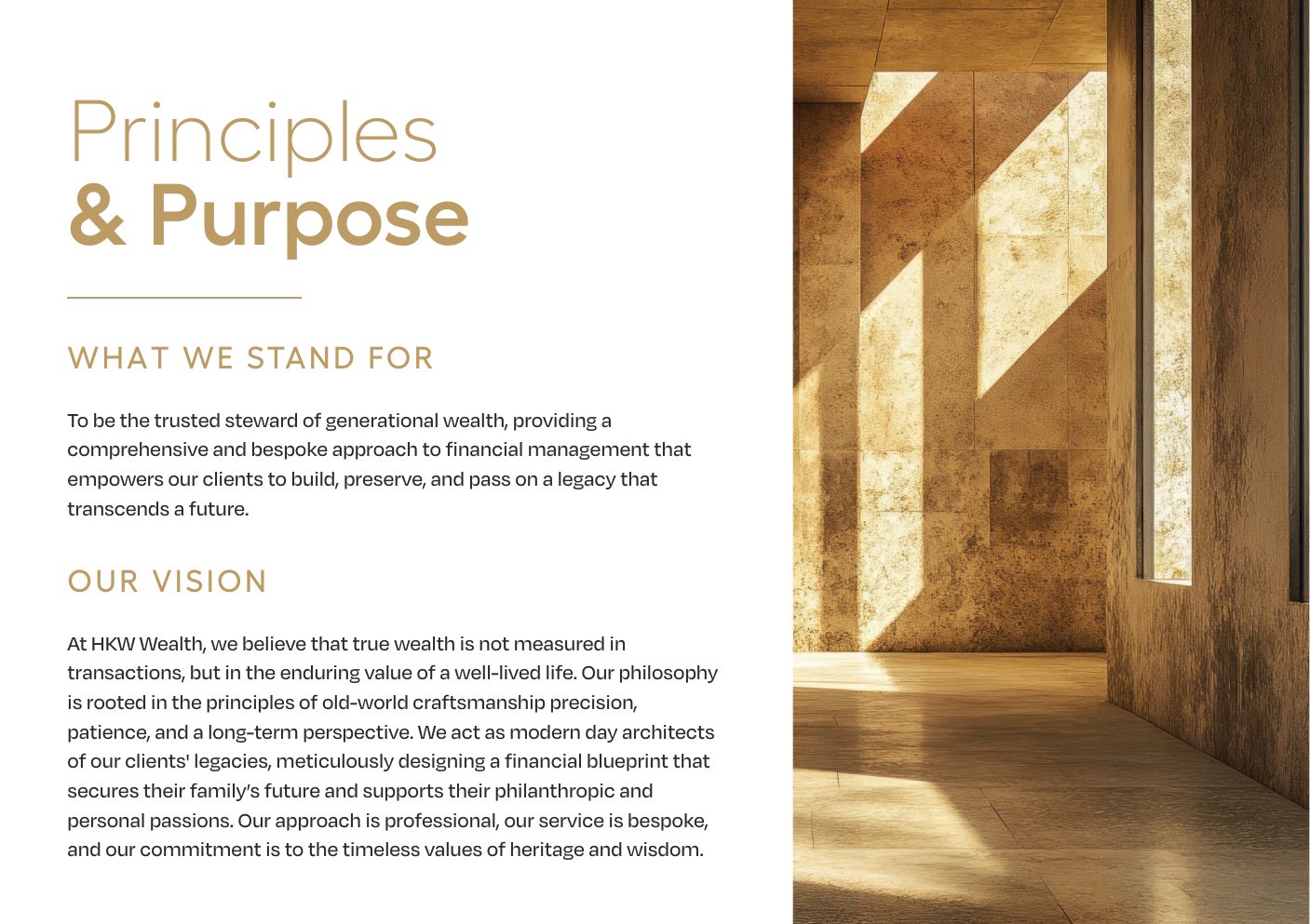 Principles and purpose spread from the company profile